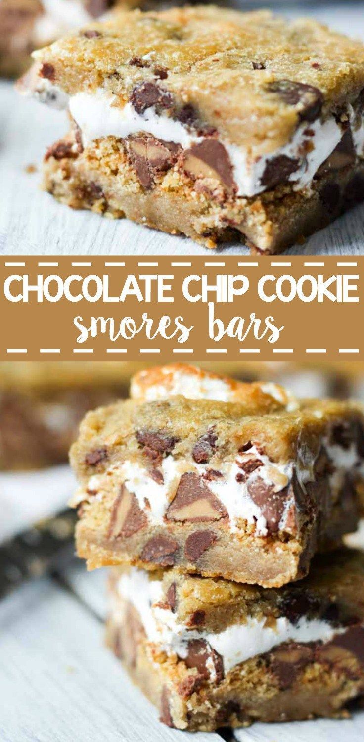 Chocolate Chip Cookie Smores Bars are layers of cookies, marshmallow, peanut butter chocolate chips an graham crackers. Theyre