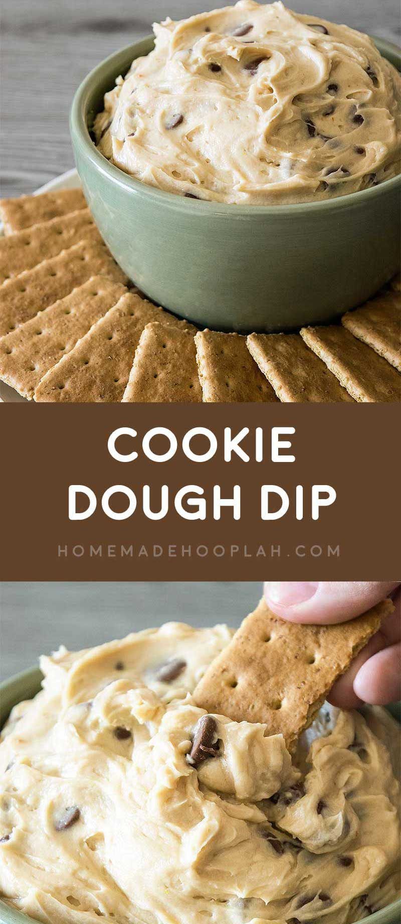 Cookie Dough Dip! Dazzle your guests by serving up dessert first with this ultra-creamy cookie dough dip with chocolate chips.
