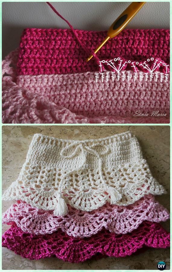 Crochet Layered Shell Stitch Skirt Free Pattern [Video]- Crochet Girls Skirt Free Patterns