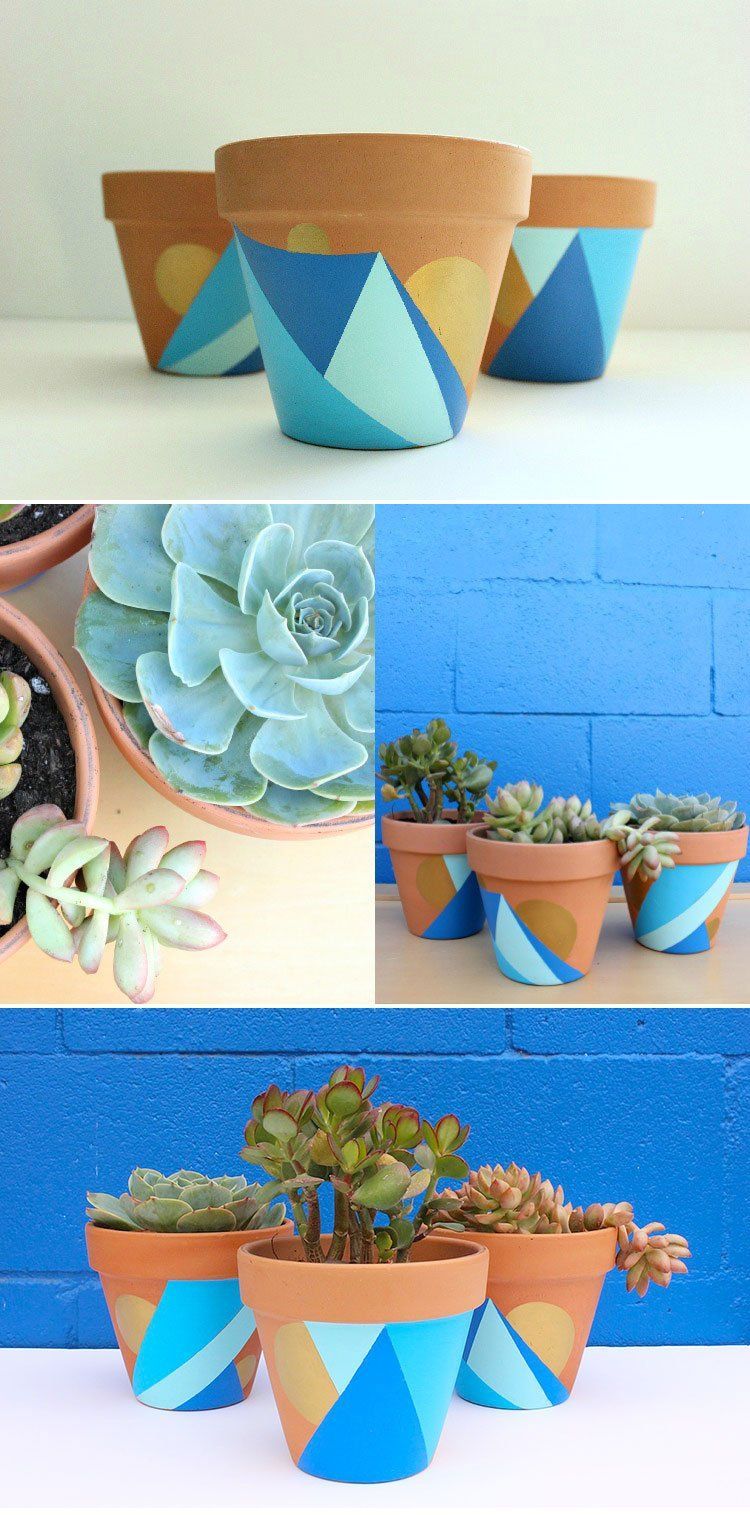DIY: Geometric Painted Pots – the perfect way to show off your succulents and dress up your windowsill or patio!