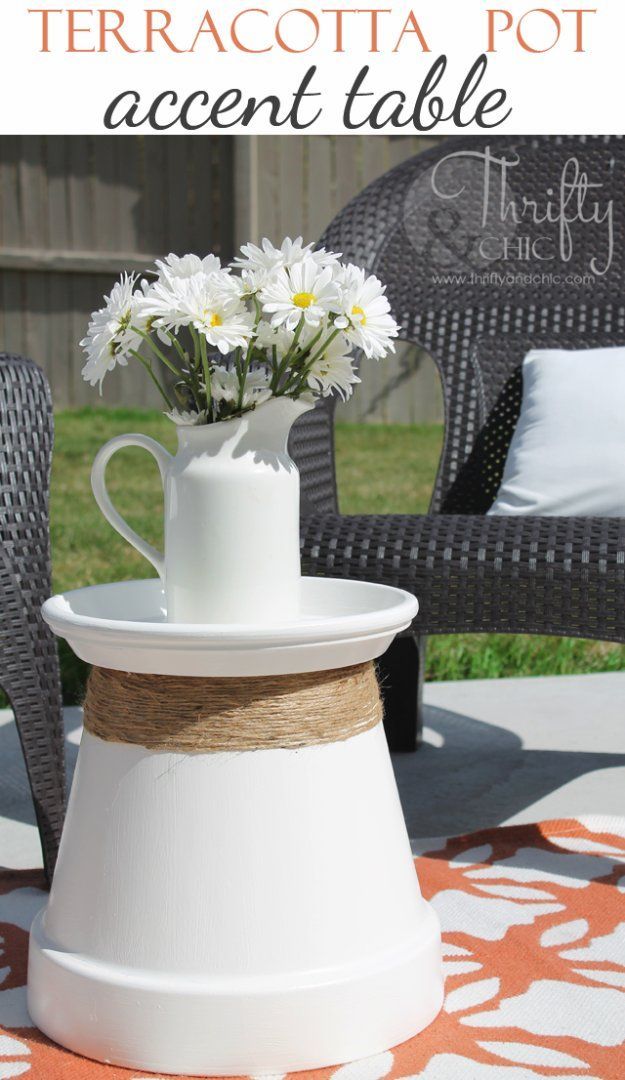 DIY Porch and Patio Ideas – Repurposed Terracotta Pot Into Accent Table  – Decor Projects and Furniture Tutorials You Can Build