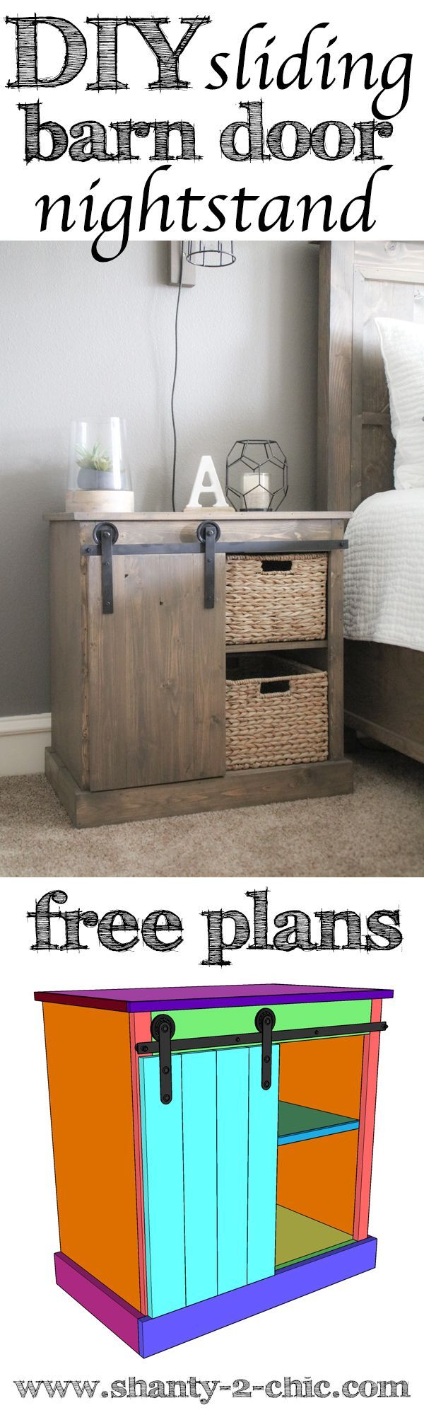 DIY Sliding Barn Door Nightstand plans and how-to video! Learn how to build this nightstand and the $20 DIY barn door hardware.