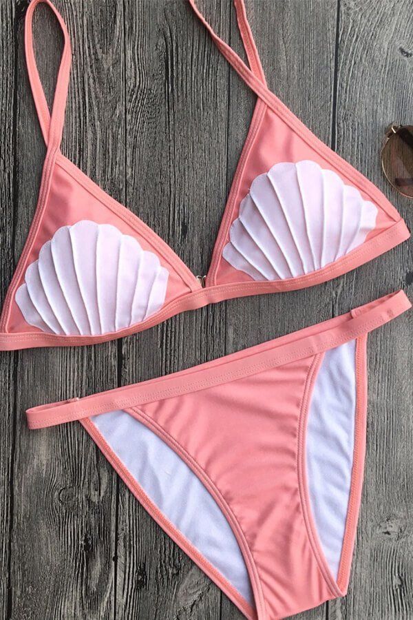 Floralkini Shell Print Bralette Triangle Bikini Set