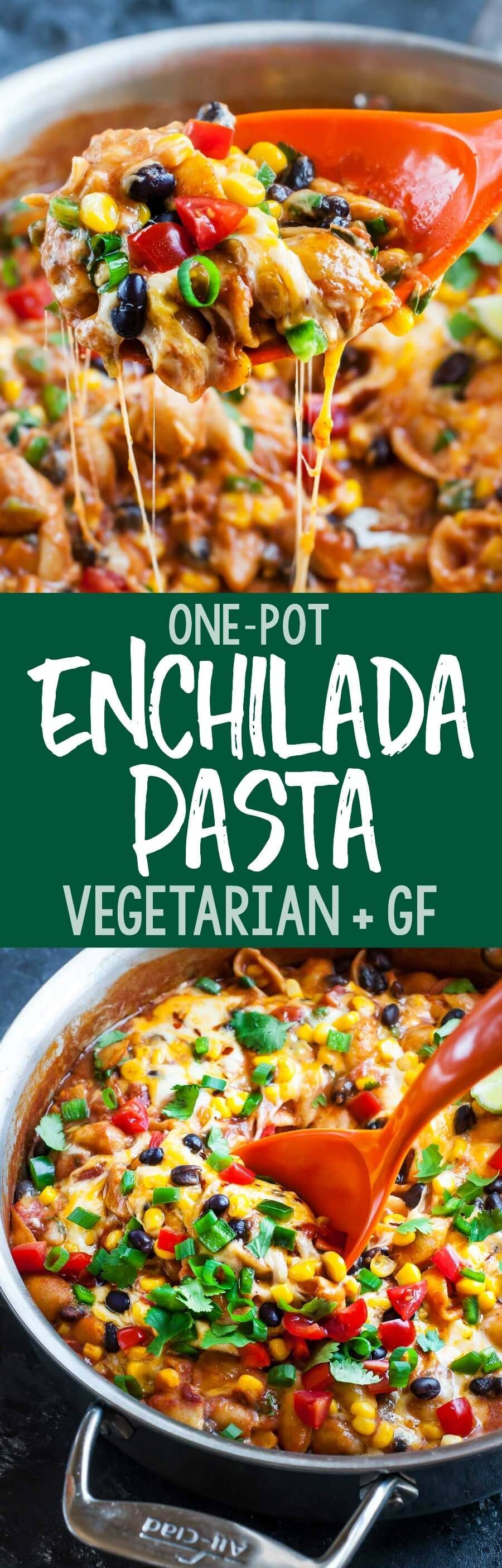 Healthy Gluten-Free One-Pot Enchilada Pasta – Made with gluten-free Chickapea Pasta, tasty vegetarian dish is quick, easy, and