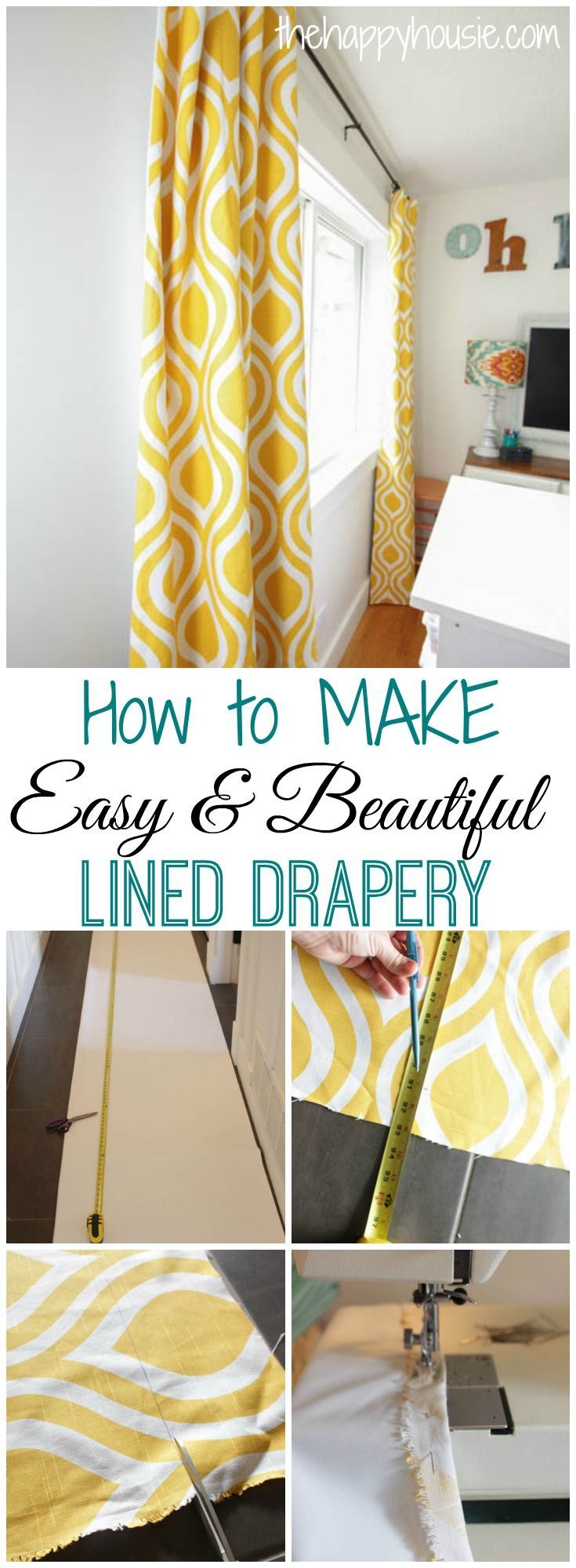 How to make your own easy and beautiful lined drapery even if you aren’t a master seamstress at thehappyhousie.com