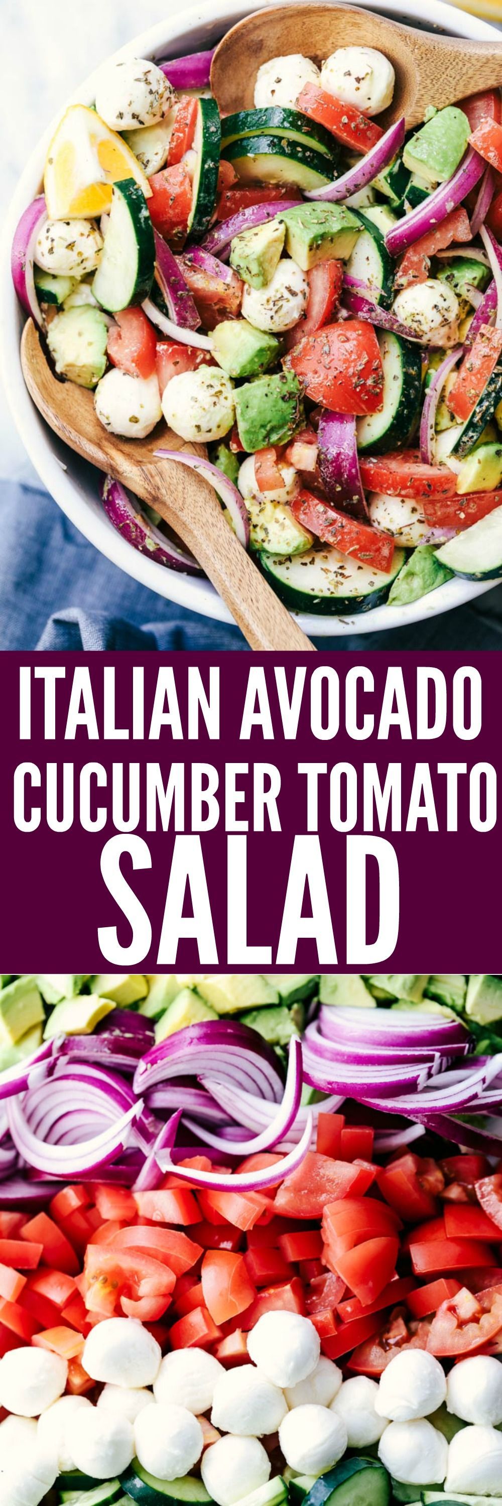 Italian Avocado Cucumber Tomato Salad is a fresh and delicious salad filled with avocado, tomato, red onion, cucumber and