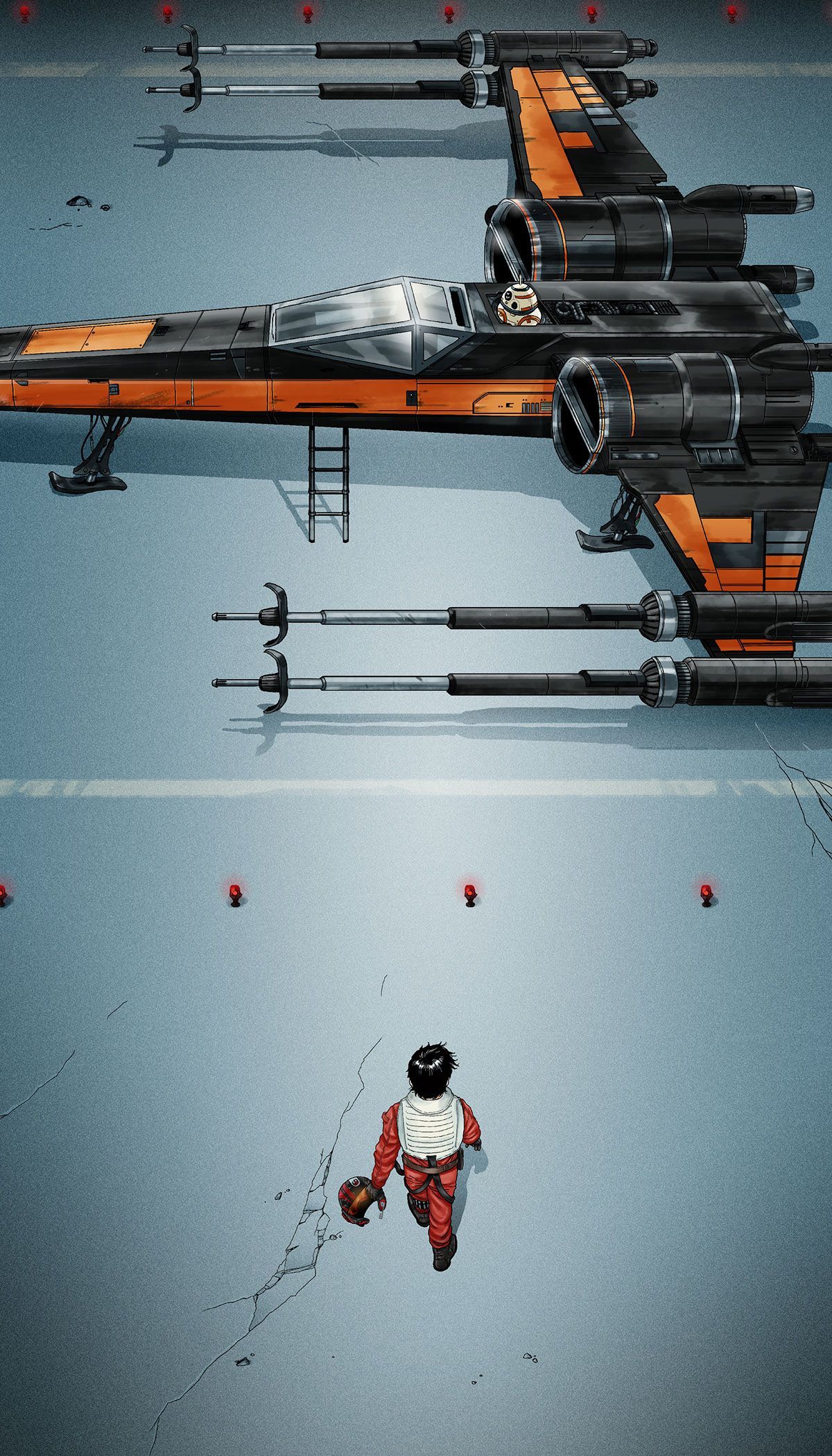 Mashup of the classic “Akira” poster image with characters and vehicle from “Star Wars: The Force Awakens.” Credit for original