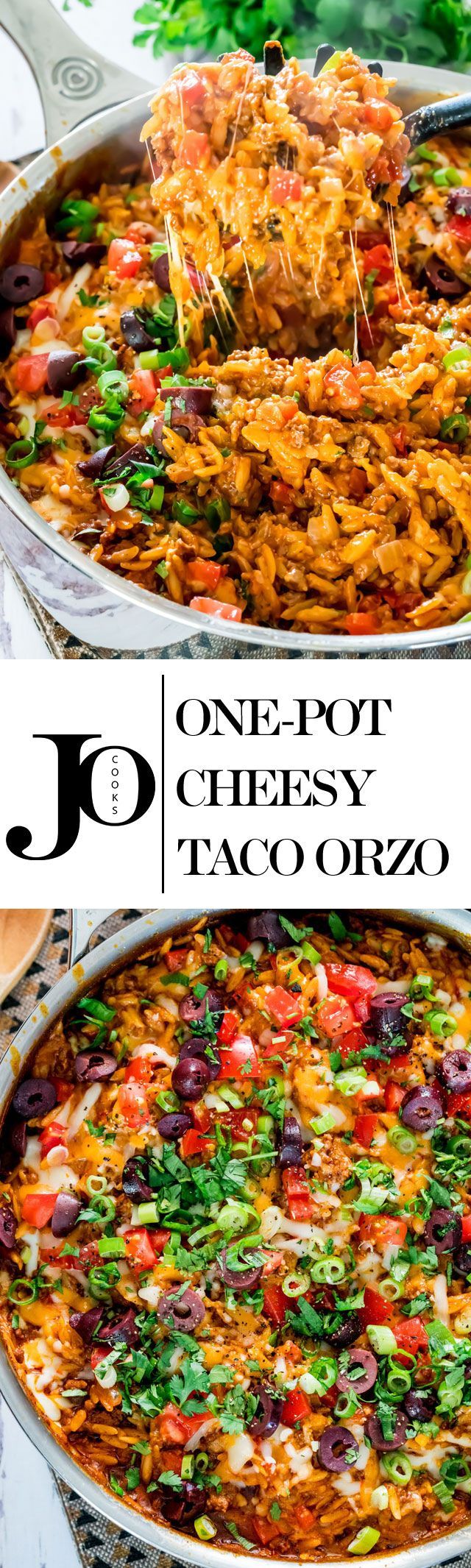 One Pot Cheesy Taco Orzo – picture the yumminess with this quick and delicious pot of perfect comfort food, ready in 30 minutes!