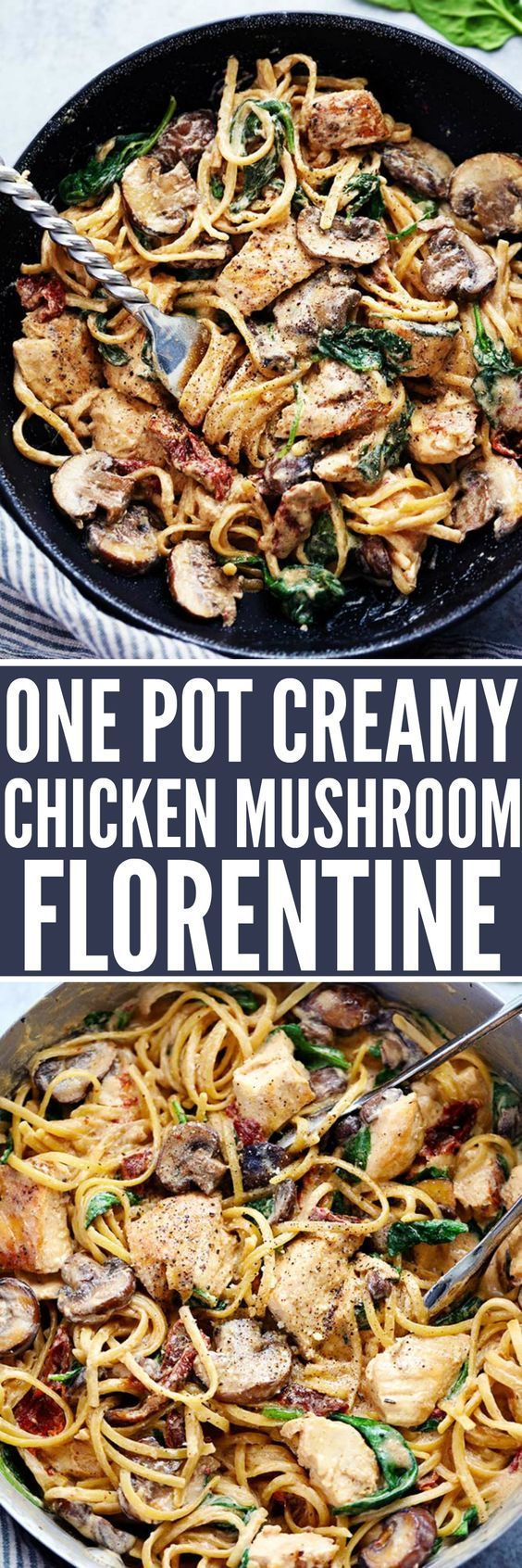 One Pot Creamy Chicken Mushroom Florentine is ready in under 30 minutes! Everything is made in just one pot and it is filled with