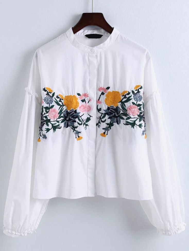 Shop White Flower Embroidery Ruffle Trim Blouse online. SheIn offers White Flower Embroidery Ruffle Trim Blouse & more to fit your