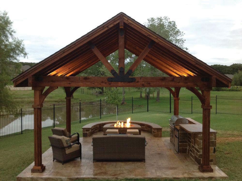 This beautiful yet rustic freestanding post and beam pavilion provides the perfect spot to entertain in the rain or sun.