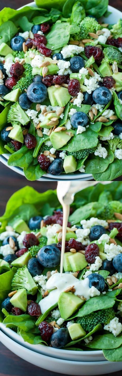 This Blueberry Broccoli Spinach Salad is a perfect match for a healthy Seahawks party option.