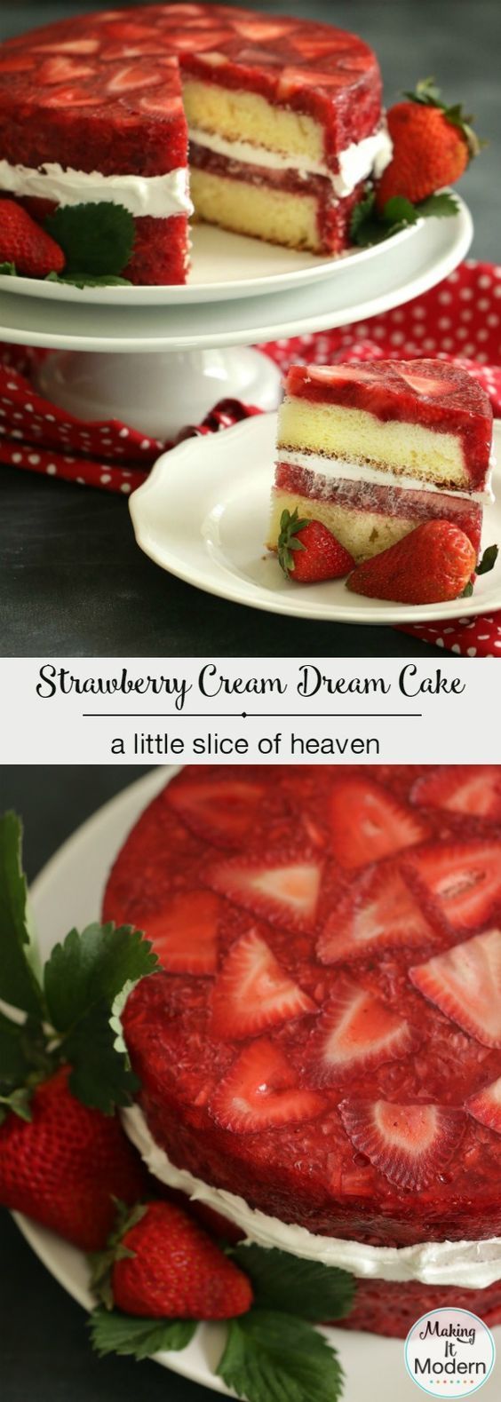 This strawberry cream dream cake is a little slice of heaven! Includes the vintage recipe and a fun how-to video!
