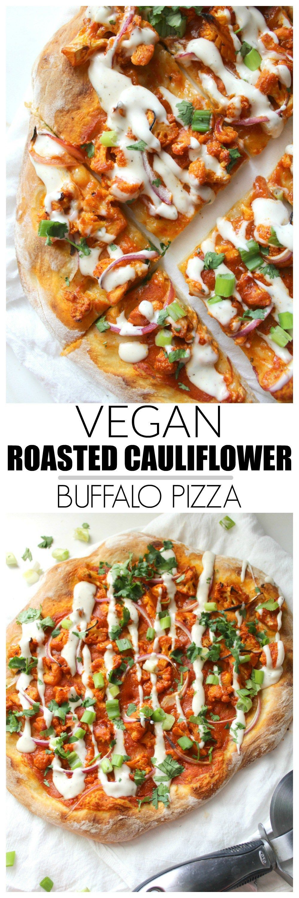 This Vegan Roasted Cauliflower Buffalo Pizza is the perfect balance of spiciness and creaminess with a nice crunch from the