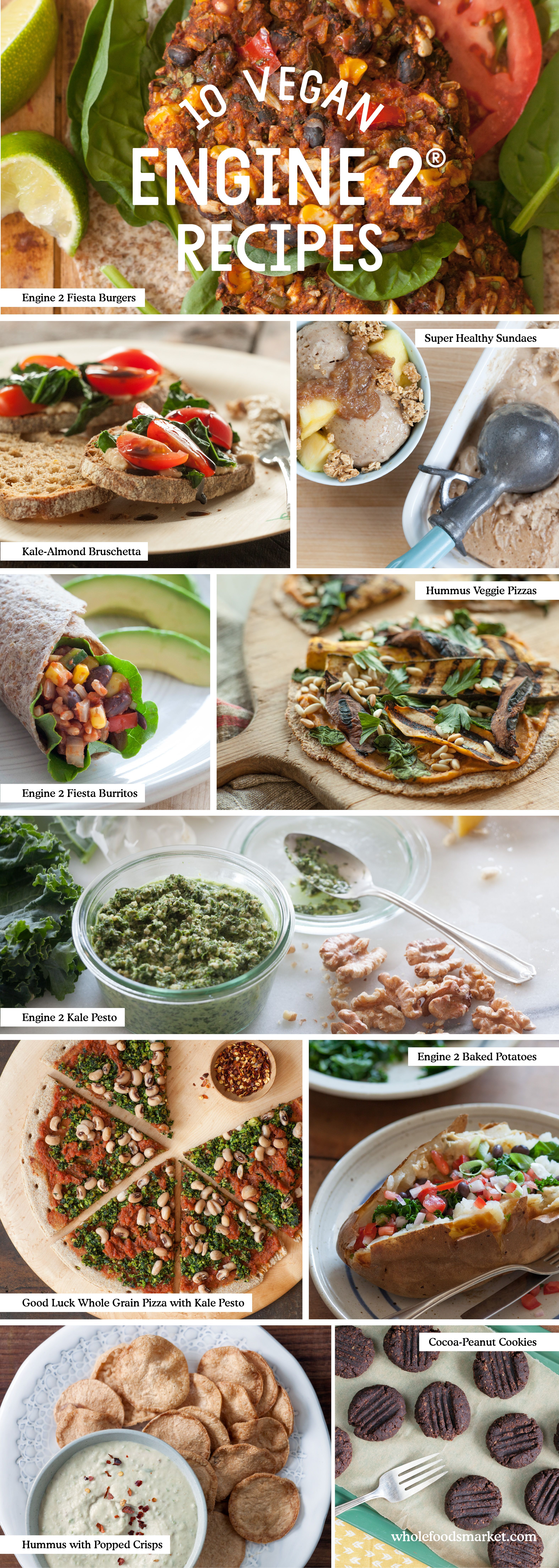 10 Vegan Recipes for Healthier Eating // Fiesta Burgers // Kale Pesto // Engine 2 Baked Potato // Engine 2 Fiesta Burritos //