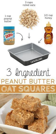3 Ingredient Peanut Butter Oat Squares — These are so GOOD and easy (no bake)! | 6 Ridiculously Healthy Three Ingredient Treats