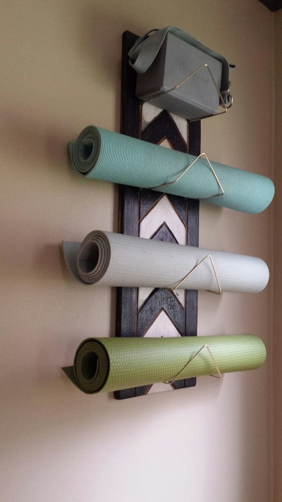 4 Tier Chevron Yoga Mat Holder – Wall mounted, yoga supplies, yoga decor, rustic, wood, yoga studio, yoga gift, handmade