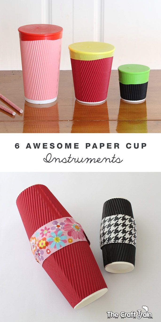 6 fun instruments all made from paper cups
