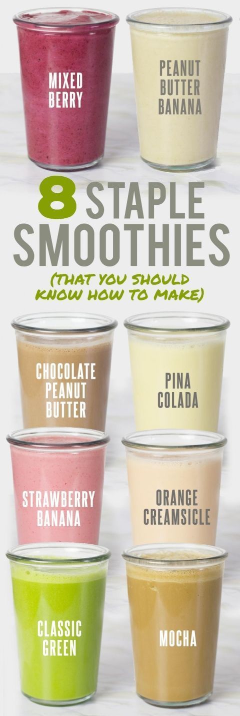 8 Staple Smoothie Recipes That You Should Know How to Make. Perfect for making healthy smoothies for breakfast. Great way to start