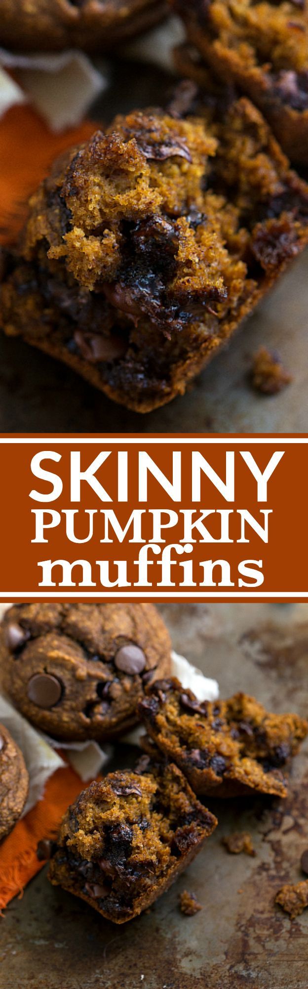 A low-calorie and healthier pumpkin chocolate-chip muffin with absolutely no butter, oil, or flour plus very little sugar. These