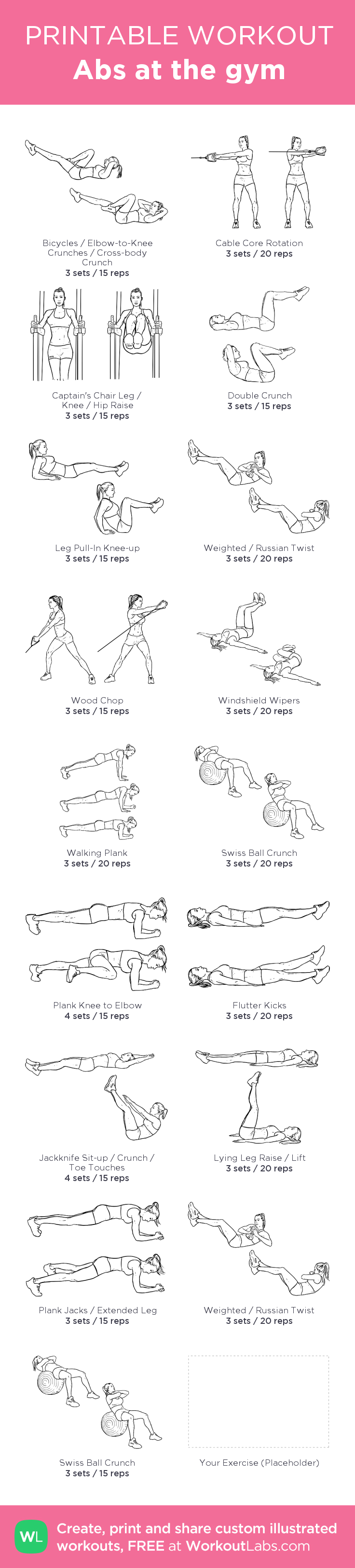 Abs at the gym: my visual workout created at WorkoutLabs.com • Click through to customize and download as a FREE PDF!