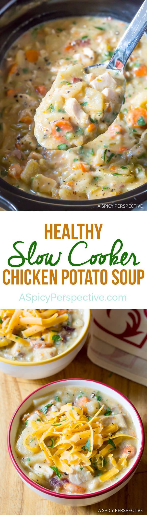 Amazing Healthy Slow Cooker Chicken Potato Soup | ASpicyPerspective.com