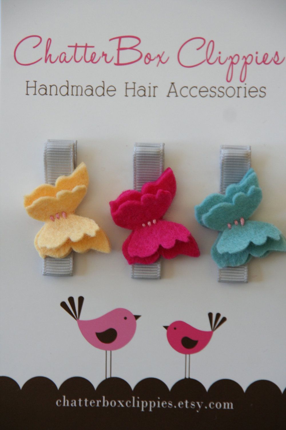 Baby Hair Clips Petite Butterflies in Brights Wool Felt Baby Alligator Clips Infant Toddler Girls. $9.99, via Etsy.