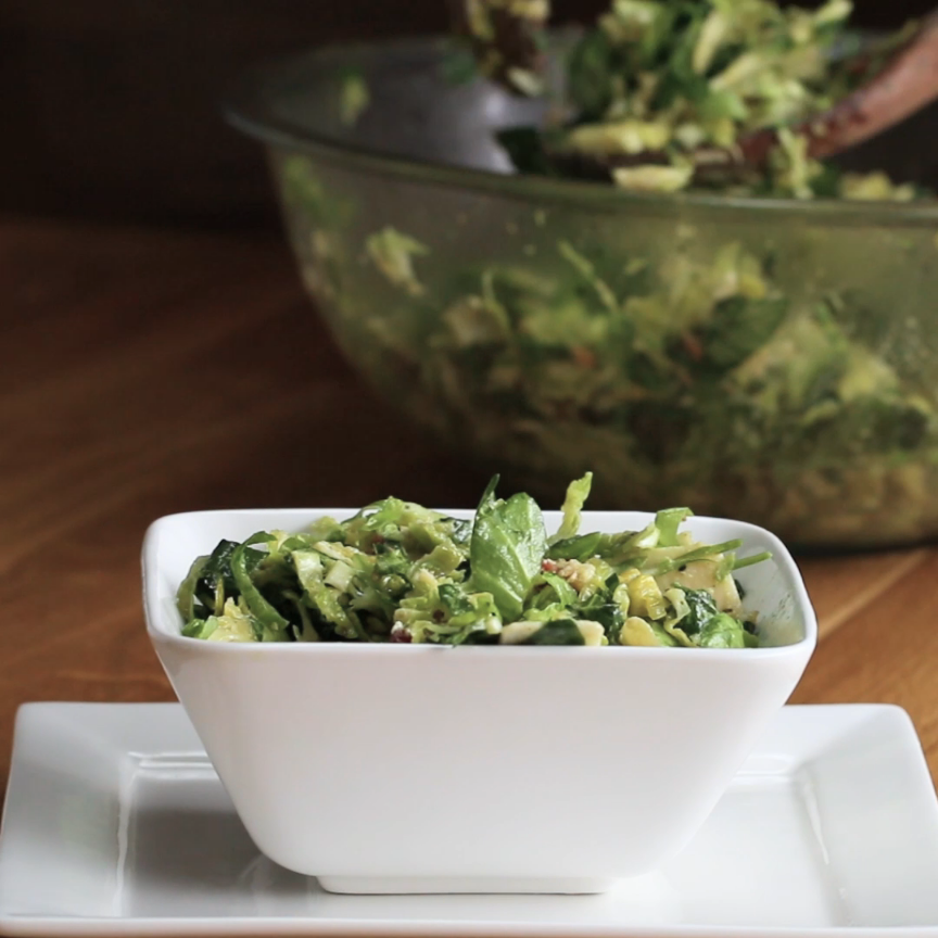 Bacon Avocado Brussels Sprout Salad with Lemon Vinaigrette