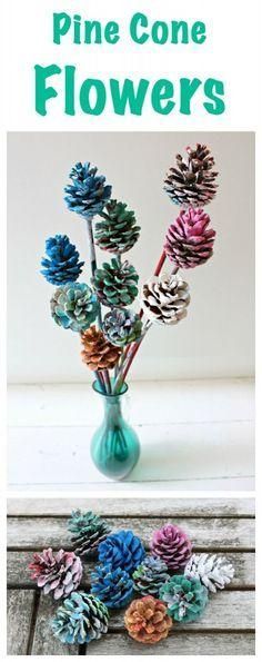 Beautiful Painted Pine Cone Flowers. Great Kids Craft Activity. So easy to do!