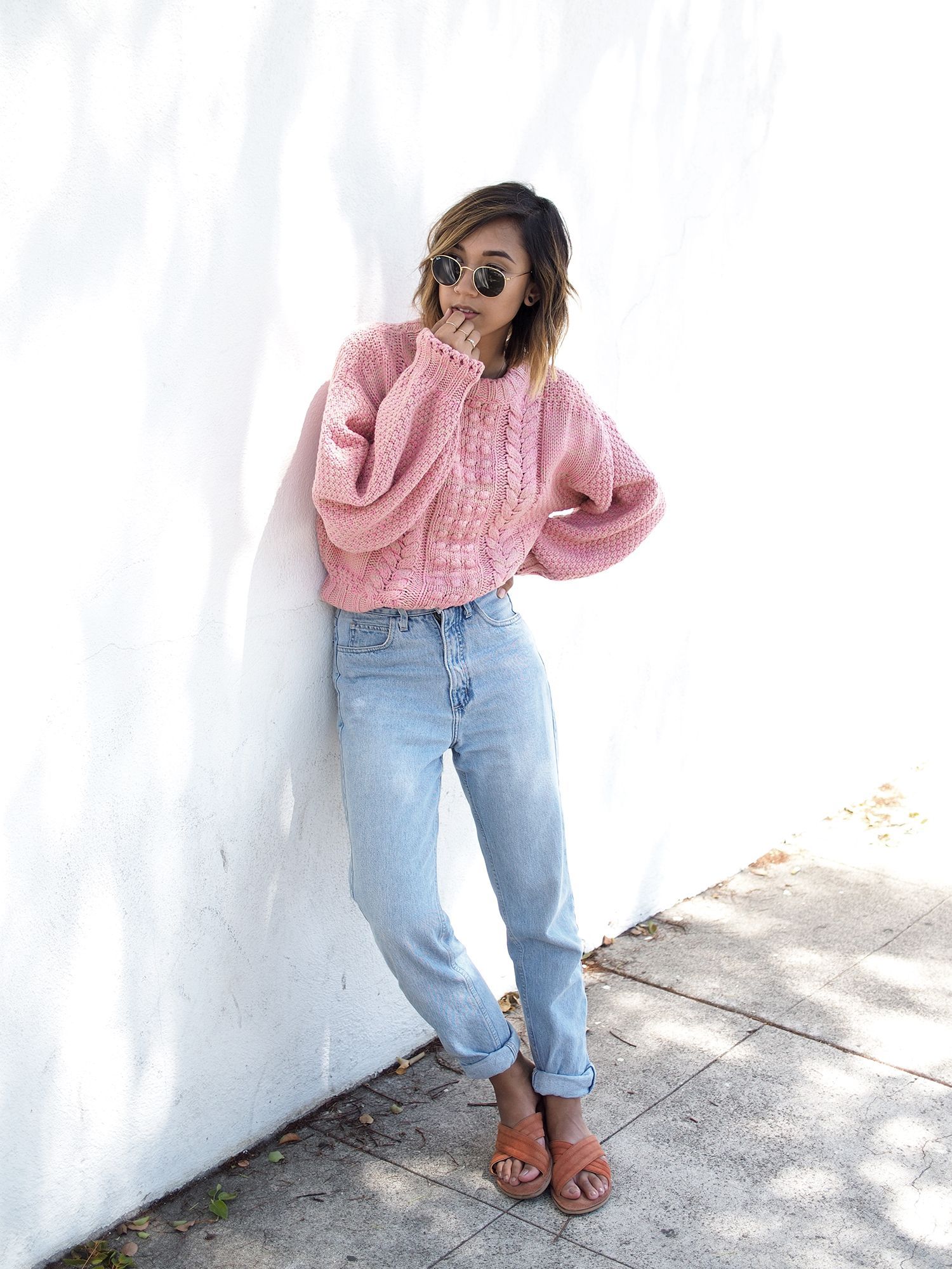 CHUNKY PINK KNIT – Unconscious Style @shhtephs  Chunky Pink Knit Sweater – H&M | Mom Jeans – Thrifted (Guess) | Sadie Suede