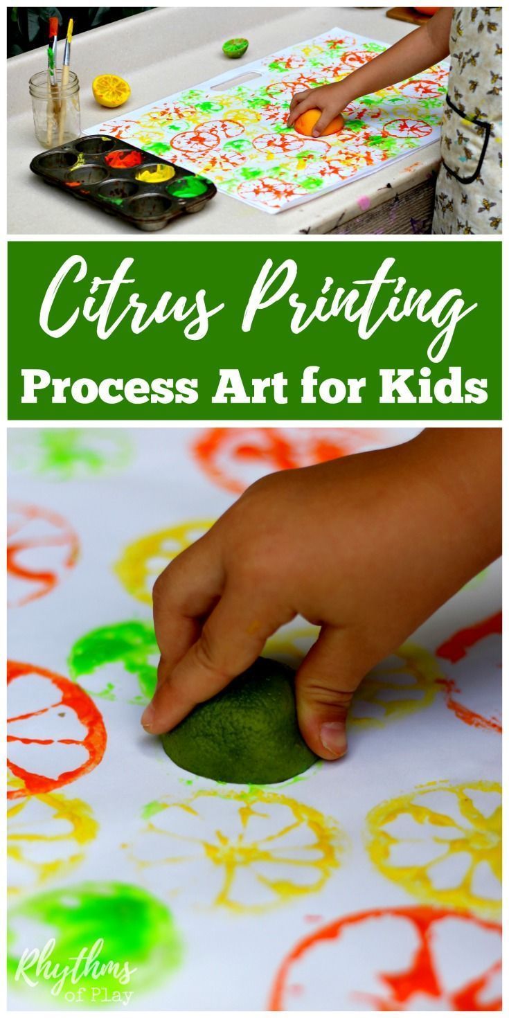 Citrus printing process art is an easy art project and painting idea for children. It is a super fun art technique for kids to
