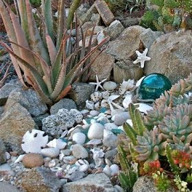 Coastal, Beach and Nautical Decor Ideas: Outdoor Garden Decor with Succulents & the Sea