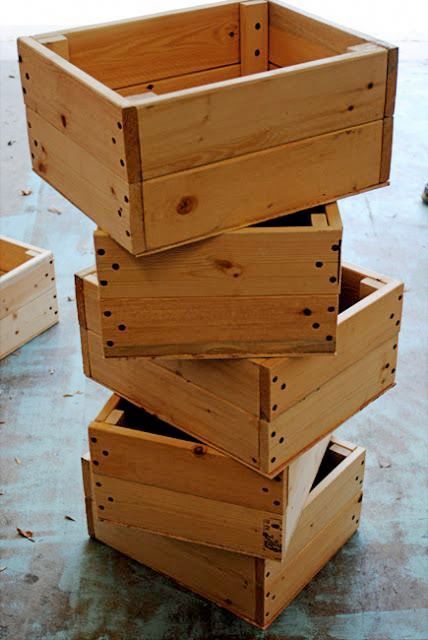 Crates made from pallets – only cost is the drill bits and screws…(just thinking of all the sizes I could make these in and all