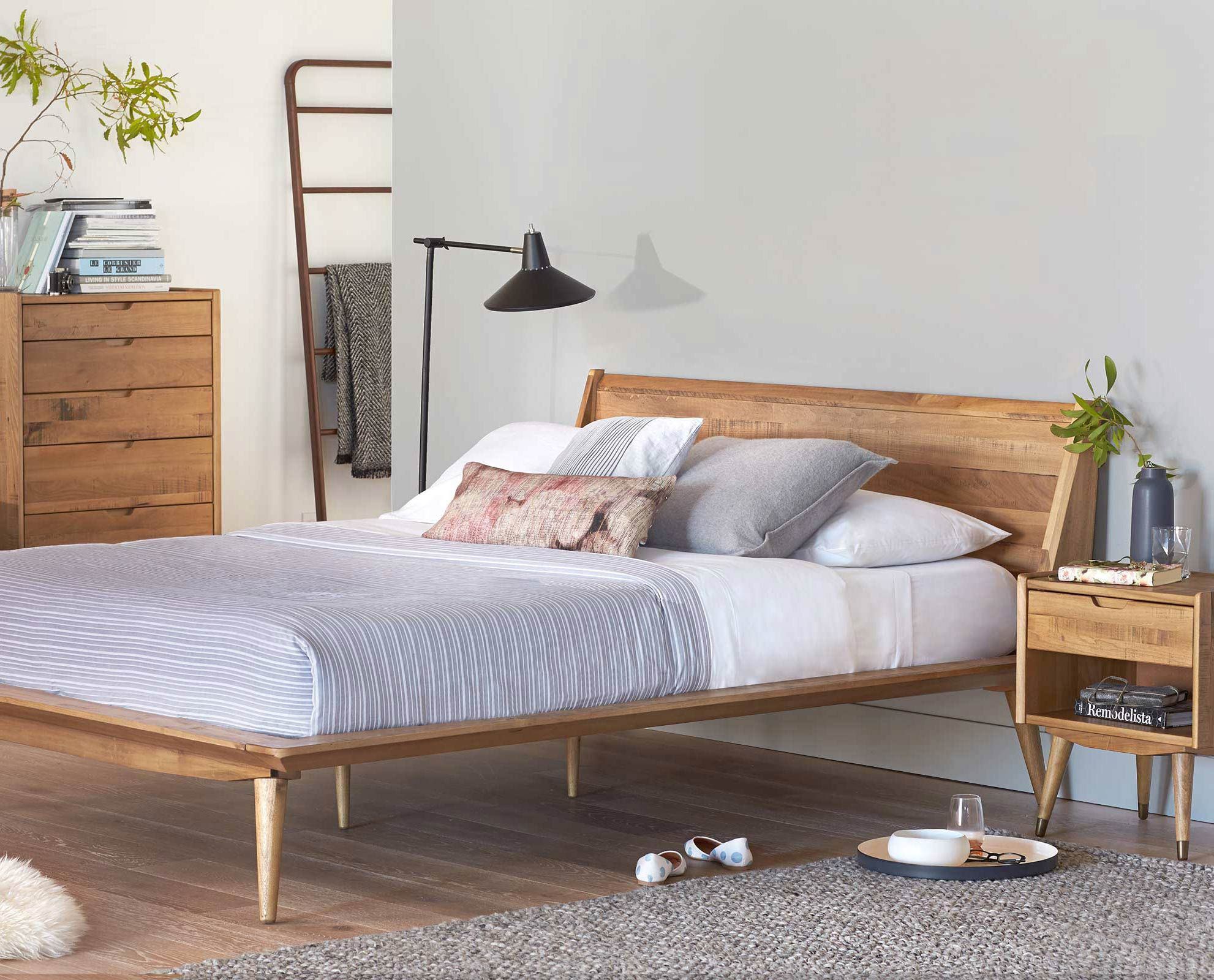 Dania – The Nordic-inspired Bolig bed is crafted from solid poplar and features a warm stain exposing the natural texture of the