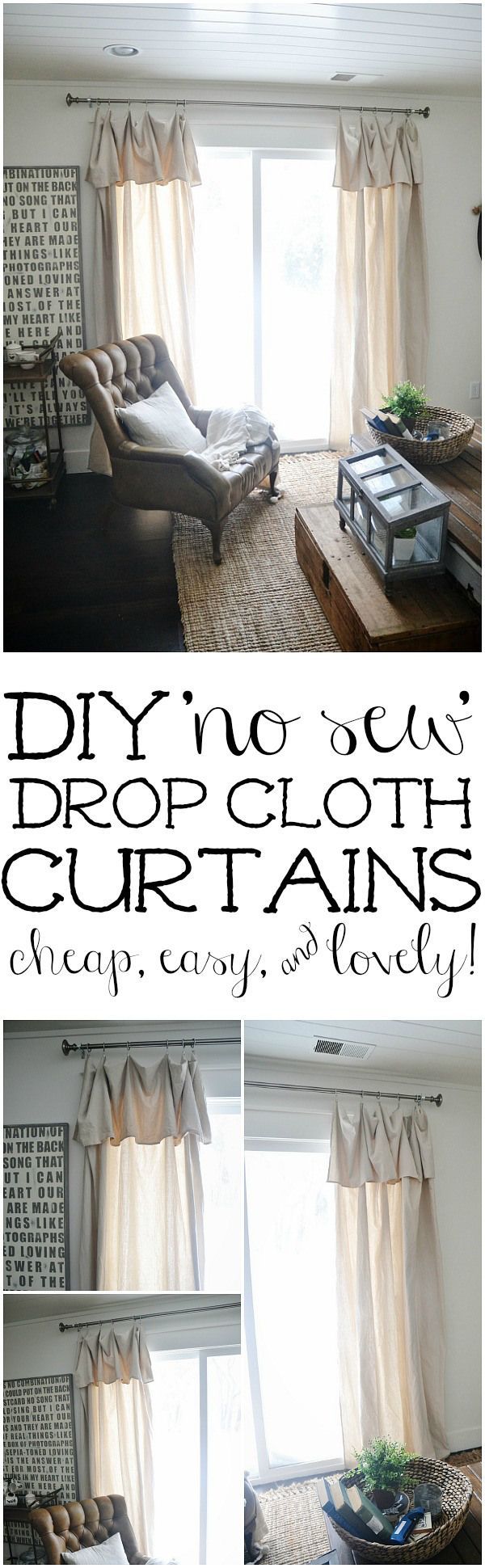 DIY No-Sew Drop Cloth Curtains – The cheapest & easiest DIY curtains ever!