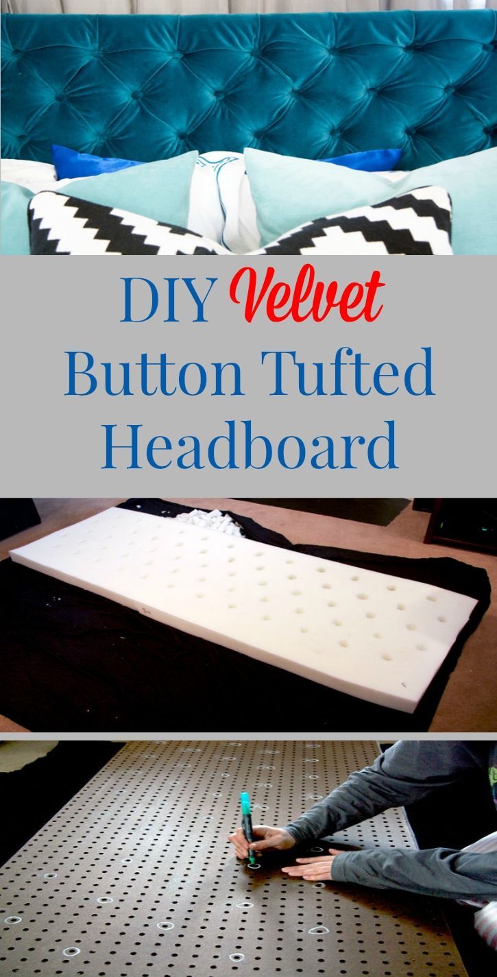 DIY Velvet Diamond Button Tufted Headboard with tutorial