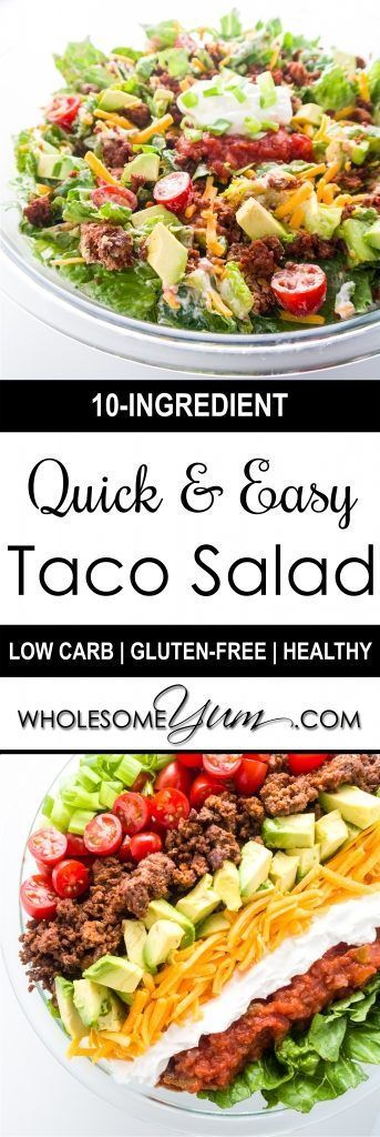 Easy Taco Salad (Low Carb, Gluten-free) – This easy low carb salad is like a beef taco in a bowl. Just 10 ingredients and ready in