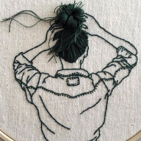 Embroidered Art | simple modern stitching of a lady with her hair up, beautiful craft work