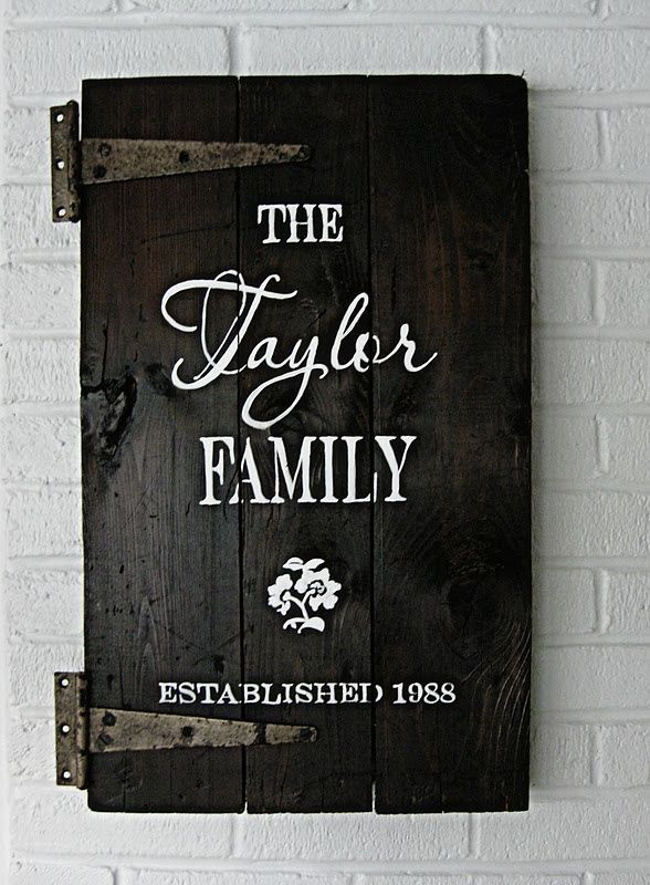 family sign made out of old cabinet door.  You could put this over a breaker box .