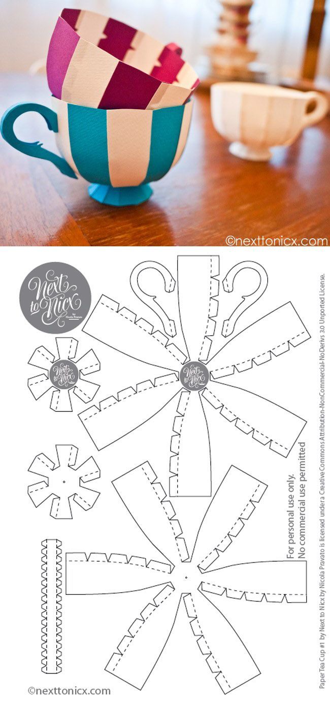 Free Printable 3D Tea Cup, these would be cute to hang at an Alice in wonderland party