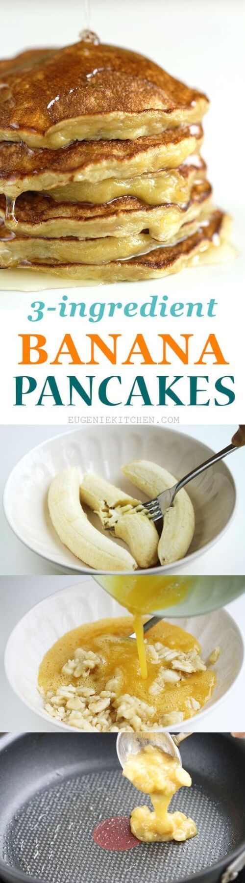 Gluten-Free, Flourless, Low-Calorie 3-Ingredient Banana Pancakes Recipe