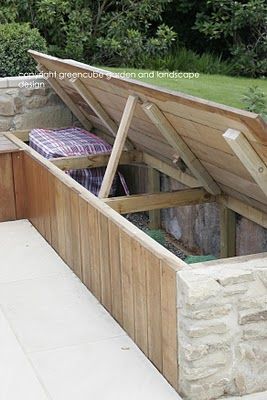 greencube garden and landscape design, UK:  garden storage under seats (instead of a shed?)