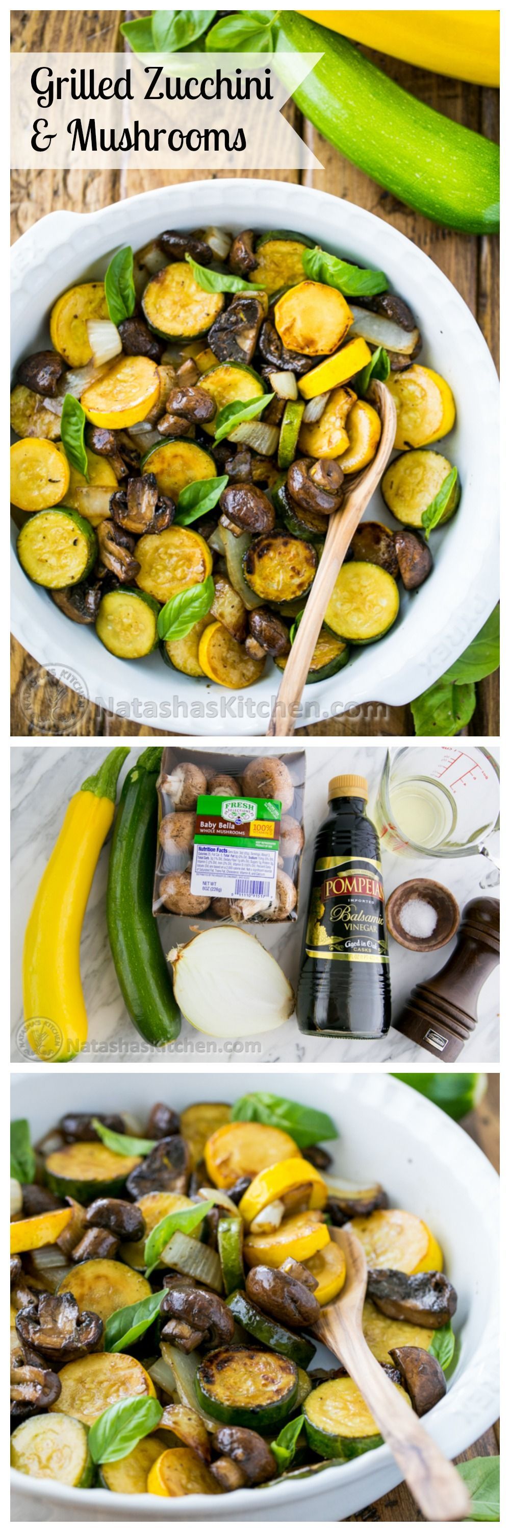 Grilled Zucchini and Mushrooms; an easy and tasty way to grill veggies! @natashaskitchen