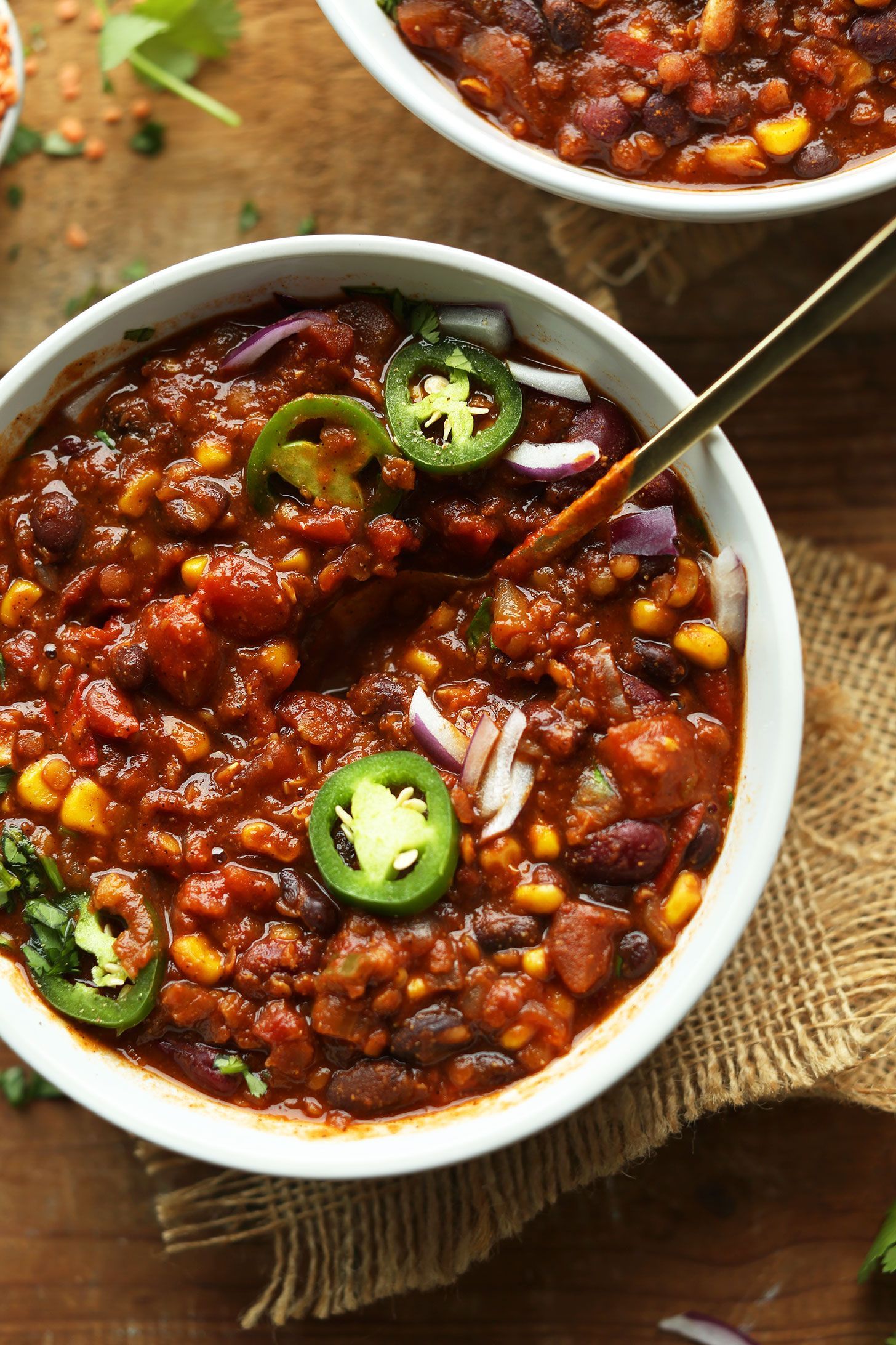 Hearty red lentil chili made in 1 pot with simple ingredients! A smoky, flavorful, protein- and fiber-rich plant-based meal