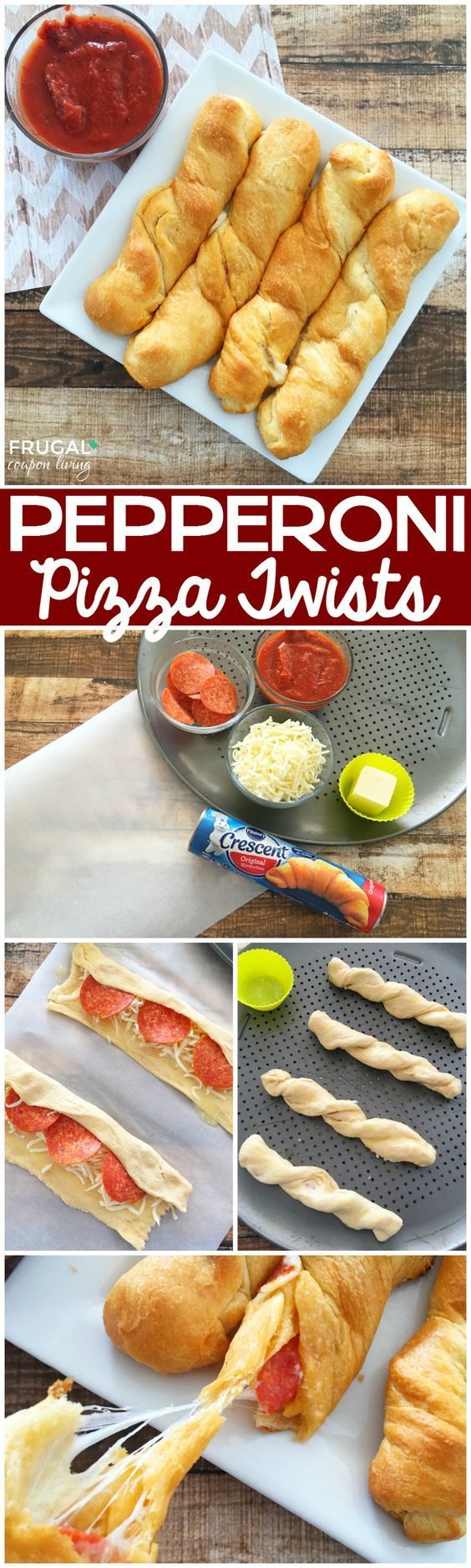 Homemade Pepperoni Pizza Twists made with Crescent Rolls on Frugal Coupon LIving.  Easy dinner night entree. Kids Dinner Idea.