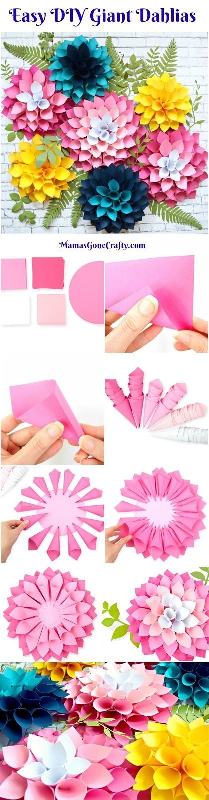 How to make giant paper flower dahlias. Flower Templates. DIY Paper Flowers. How to make a flower wall.