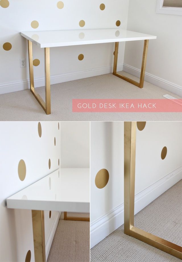 I like this. I want to do this with a white desk and just spray paint the legs gold, its a easy DIY