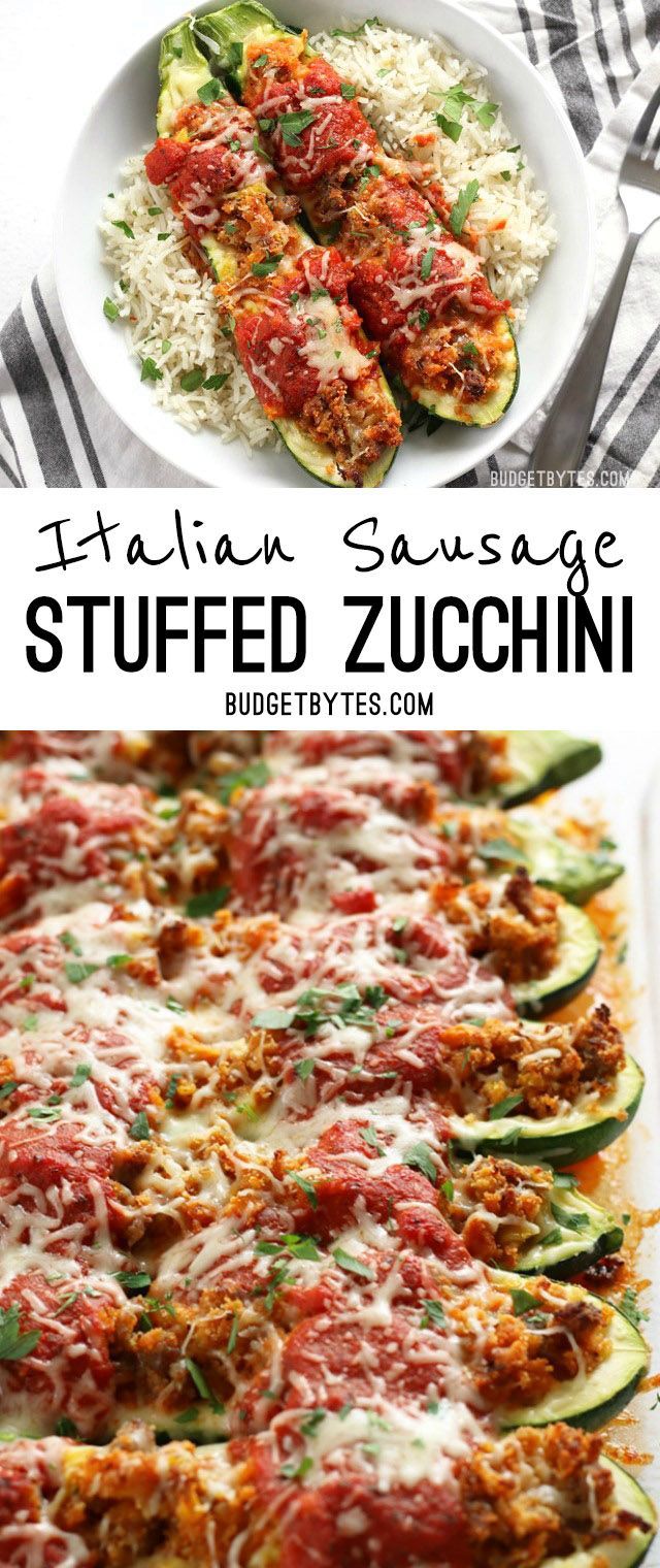 Italian Sausage Stuffed Zucchini is a simple, flavorful, and lighter alternative to lasagna. @Budget Bytes | Delicious Recipes on