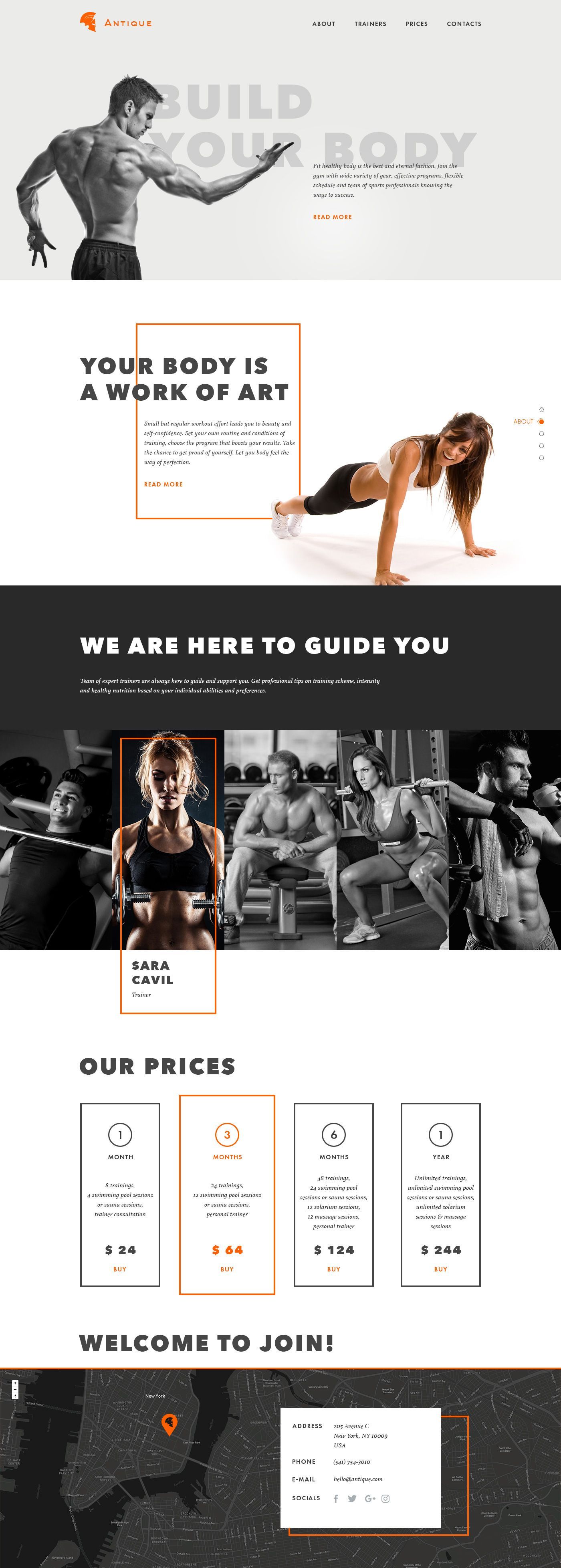 Landing Page of a gym presenting all the basic information. Ui concept design by Dima Panchenko @ T U B I K studio