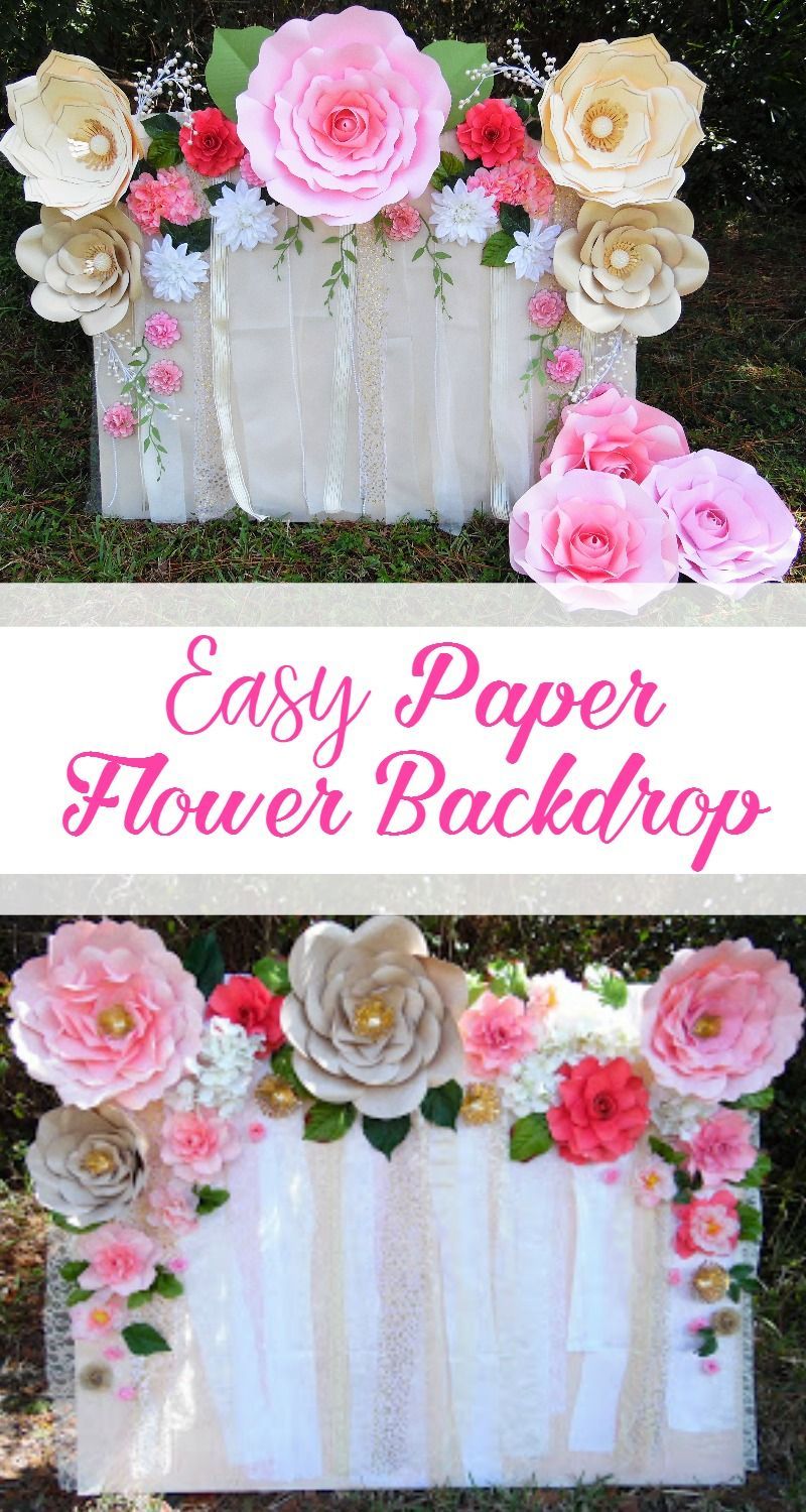 Learn how to make this quick and easy paper flower backdrop. Flower templates and tutorials available.Giant paper flowers. #DIY